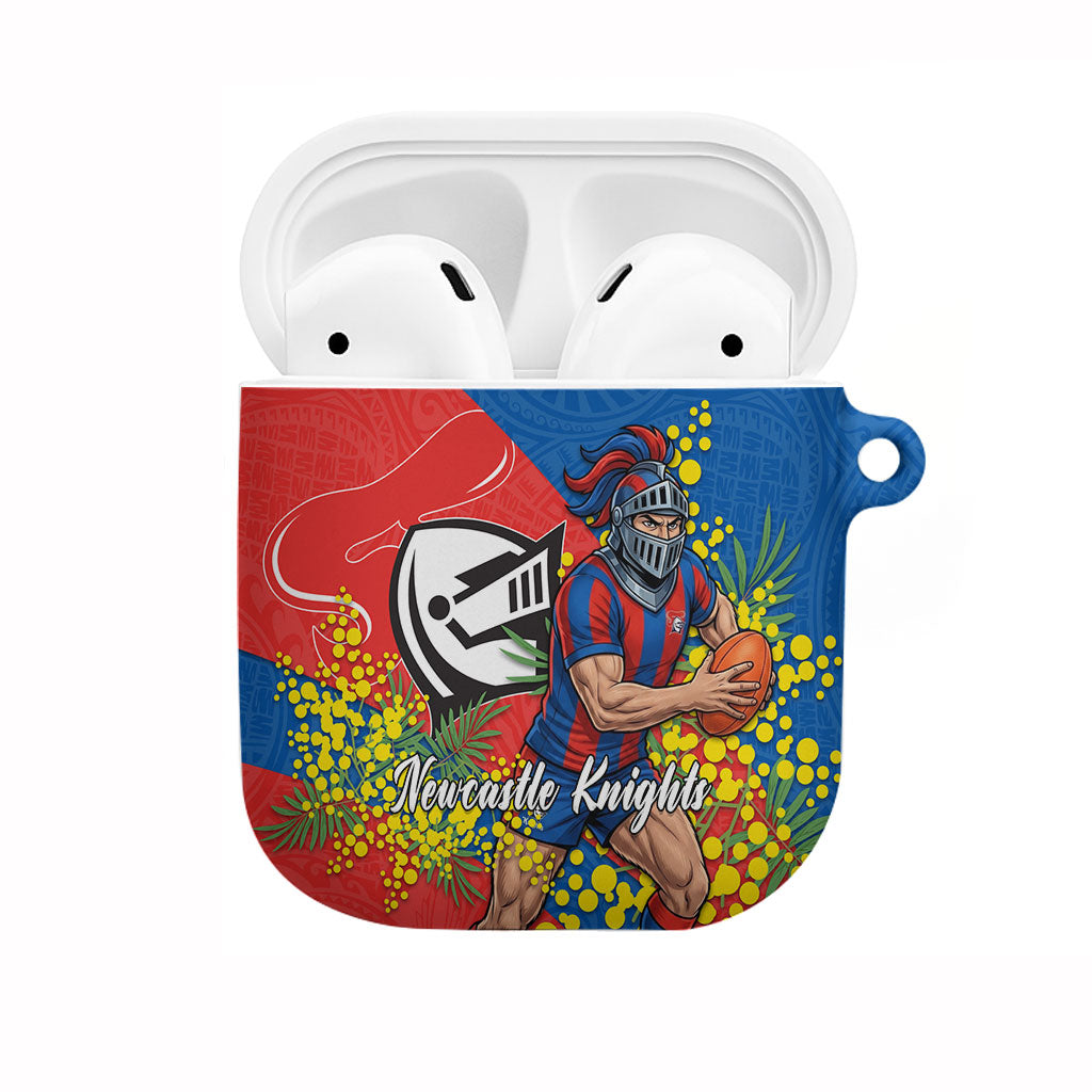 Newcastle Knights AirPods Case Golden Wattle Floral Polynesian - Australian Flower - Rugby Mascot