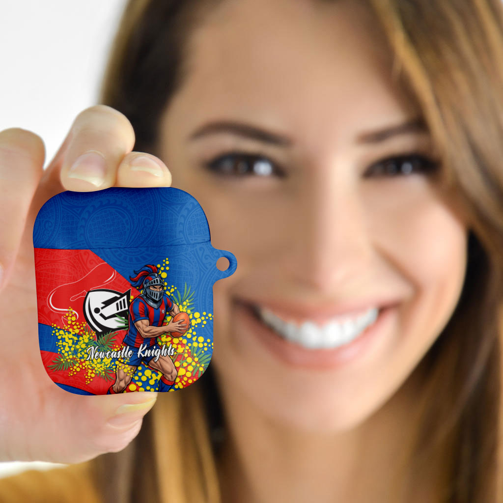 Newcastle Knights AirPods Case Golden Wattle Floral Polynesian - Australian Flower - Rugby Mascot