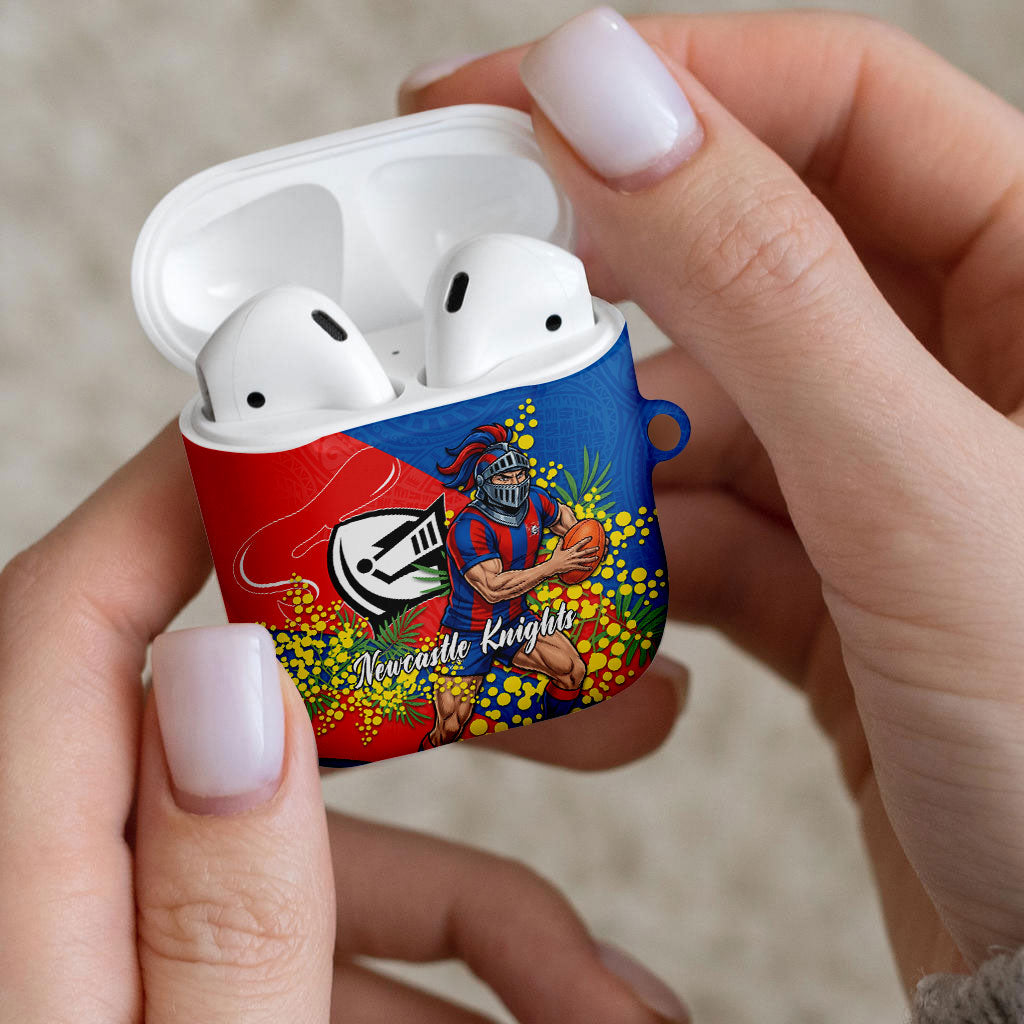 Newcastle Knights AirPods Case Golden Wattle Floral Polynesian - Australian Flower - Rugby Mascot