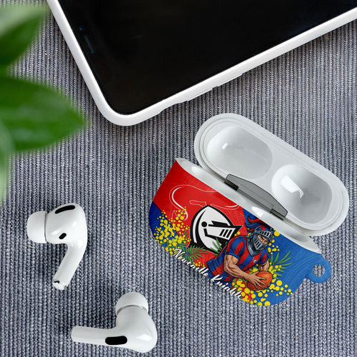Newcastle Knights AirPods Case Golden Wattle Floral Polynesian - Australian Flower - Rugby Mascot