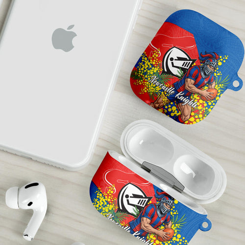 Newcastle Knights AirPods Case Golden Wattle Floral Polynesian - Australian Flower - Rugby Mascot