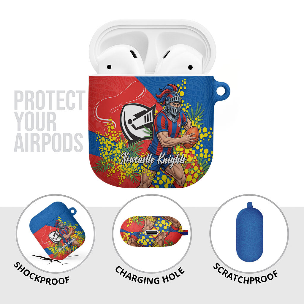 Newcastle Knights AirPods Case Golden Wattle Floral Polynesian - Australian Flower - Rugby Mascot
