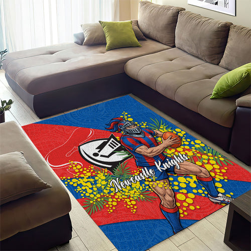 Newcastle Knights Area Rug Golden Wattle Floral Polynesian - Australian Flower - Rugby Mascot