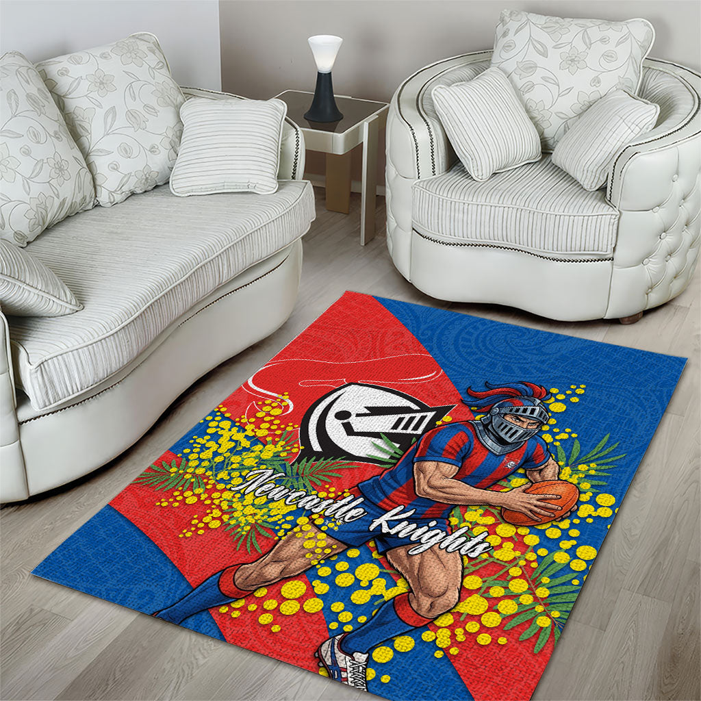 Newcastle Knights Area Rug Golden Wattle Floral Polynesian - Australian Flower - Rugby Mascot