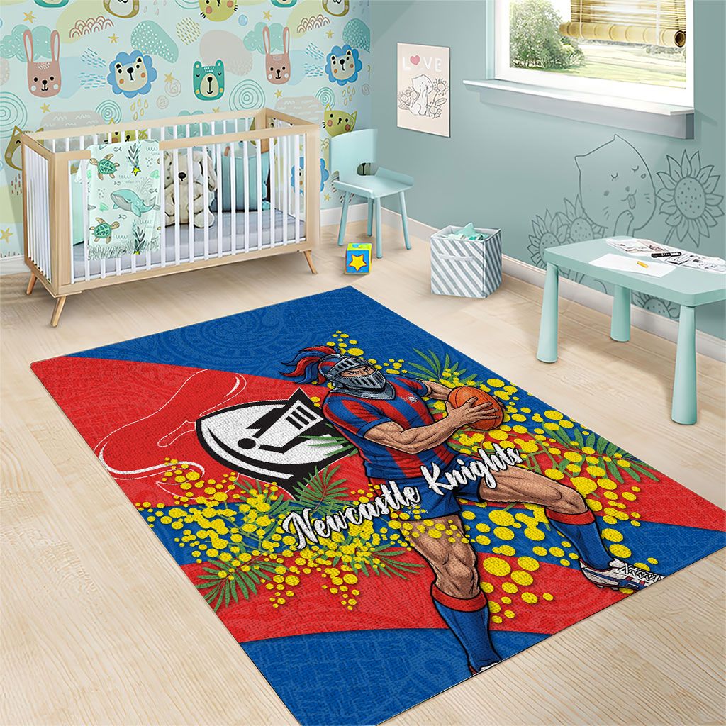 Newcastle Knights Area Rug Golden Wattle Floral Polynesian - Australian Flower - Rugby Mascot