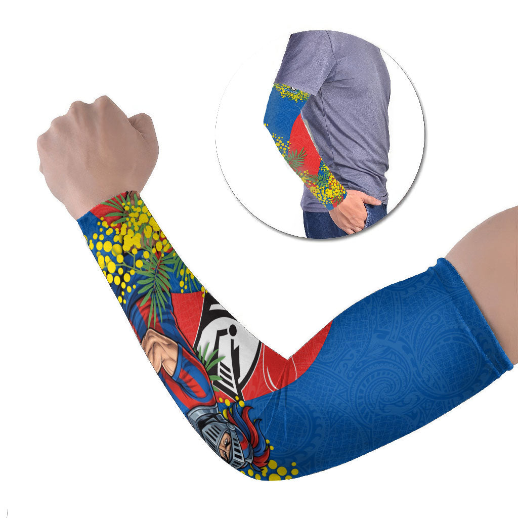 Newcastle Knights Arm Sleeves Golden Wattle Floral Polynesian - Australian Flower - Rugby Mascot