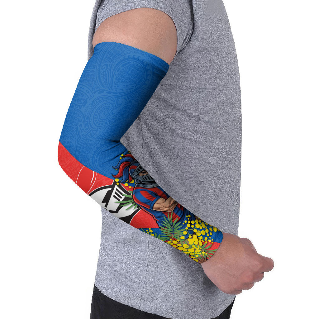 Newcastle Knights Arm Sleeves Golden Wattle Floral Polynesian - Australian Flower - Rugby Mascot