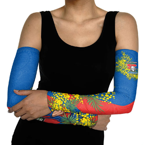 Newcastle Knights Arm Sleeves Golden Wattle Floral Polynesian - Australian Flower - Rugby Mascot