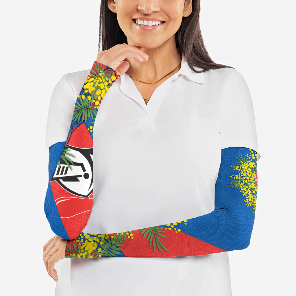 Newcastle Knights Arm Sleeves Golden Wattle Floral Polynesian - Australian Flower - Rugby Mascot