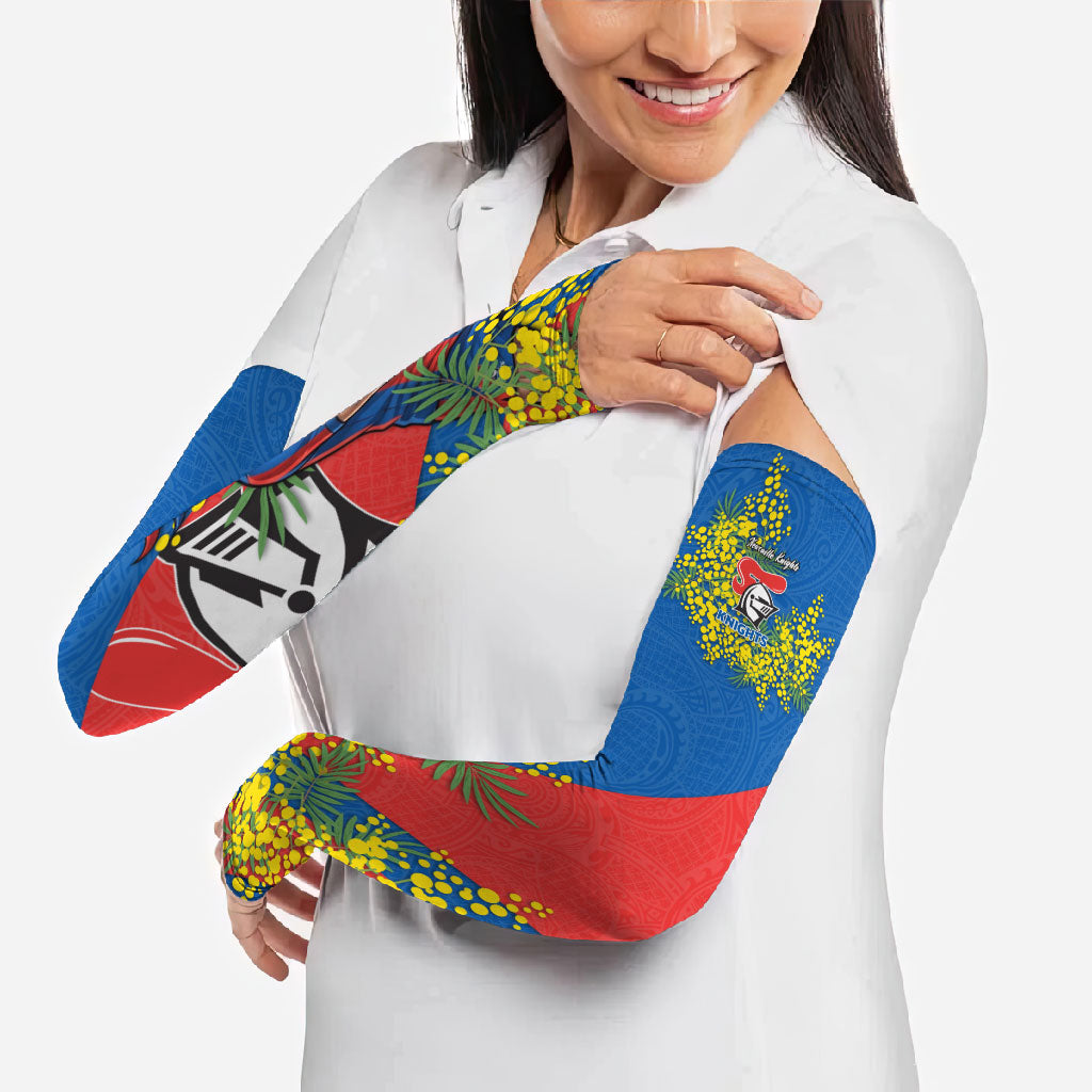 Newcastle Knights Arm Sleeves Golden Wattle Floral Polynesian - Australian Flower - Rugby Mascot