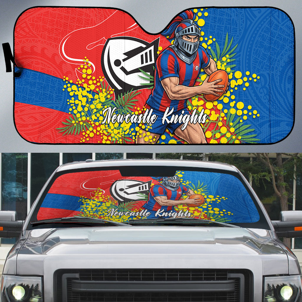 Newcastle Knights Auto Sun Shade Golden Wattle Floral Polynesian - Australian Flower - Rugby Mascot