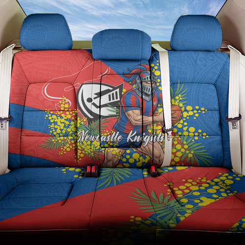 Newcastle Knights Back Car Seat Cover Golden Wattle Floral Polynesian - Australian Flower - Rugby Mascot