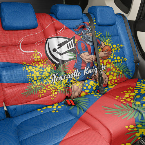 Newcastle Knights Back Car Seat Cover Golden Wattle Floral Polynesian - Australian Flower - Rugby Mascot