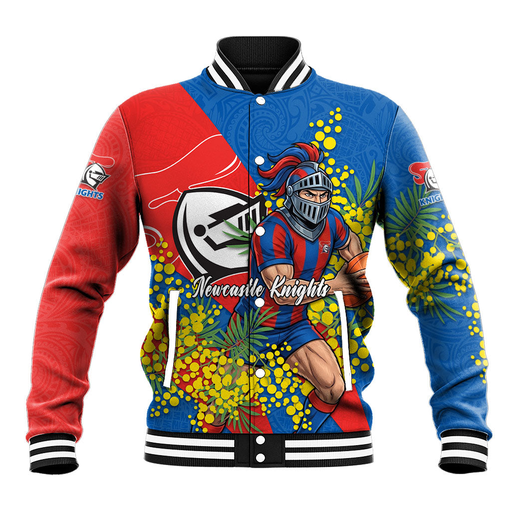 Newcastle Knights Baseball Jacket Golden Wattle Floral Polynesian - Australian Flower - Rugby Mascot