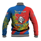 Newcastle Knights Baseball Jacket Golden Wattle Floral Polynesian - Australian Flower - Rugby Mascot