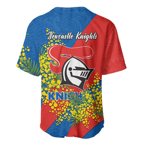 Newcastle Knights Baseball Jersey Golden Wattle Floral Polynesian - Australian Flower - Rugby Mascot
