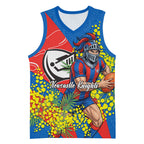 Newcastle Knights Basketball Jersey Golden Wattle Floral Polynesian - Australian Flower - Rugby Mascot