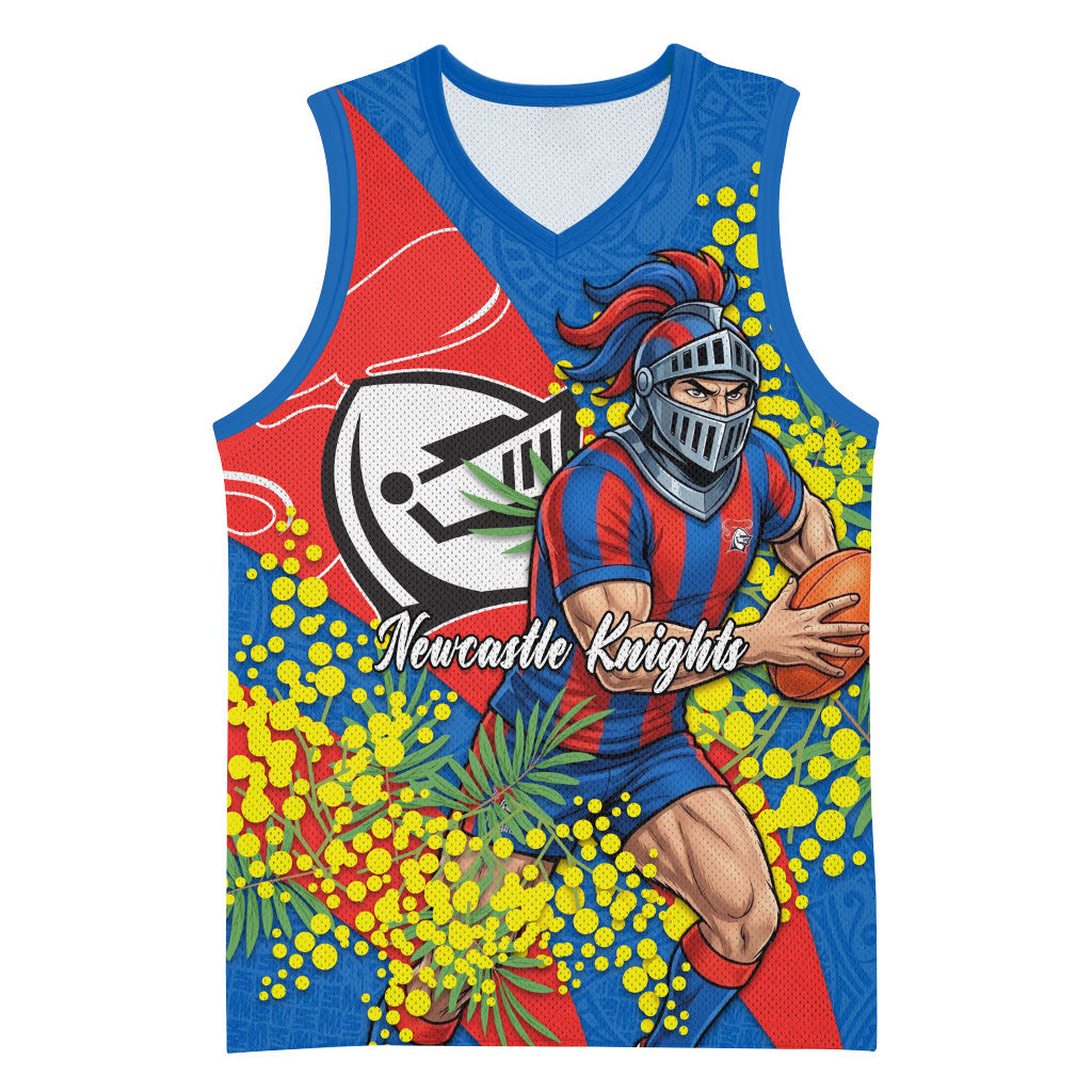 Newcastle Knights Basketball Jersey Golden Wattle Floral Polynesian - Australian Flower - Rugby Mascot