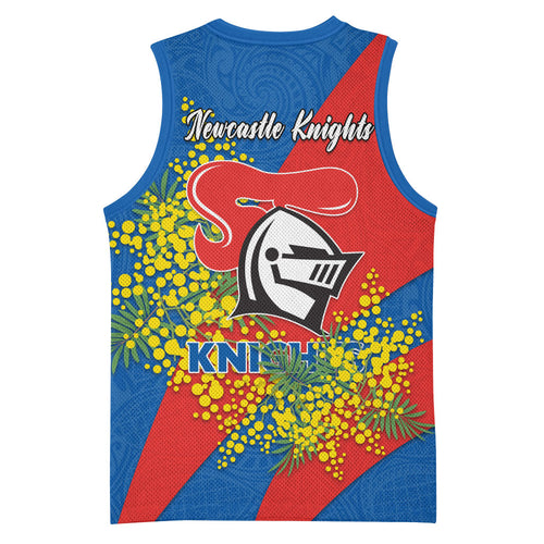Newcastle Knights Basketball Jersey Golden Wattle Floral Polynesian - Australian Flower - Rugby Mascot