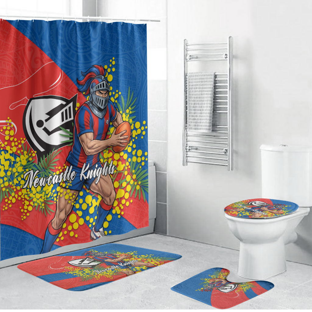Newcastle Knights Bathroom Set Golden Wattle Floral Polynesian - Australian Flower - Rugby Mascot