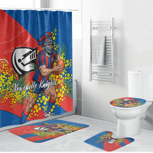 Newcastle Knights Bathroom Set Golden Wattle Floral Polynesian - Australian Flower - Rugby Mascot