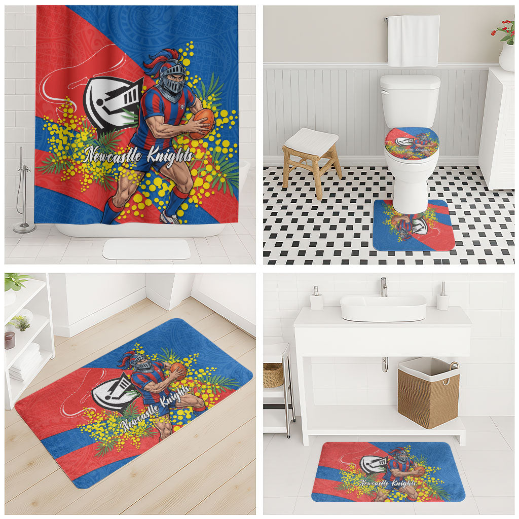 Newcastle Knights Bathroom Set Golden Wattle Floral Polynesian - Australian Flower - Rugby Mascot