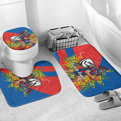 Newcastle Knights Bathroom Set Golden Wattle Floral Polynesian - Australian Flower - Rugby Mascot