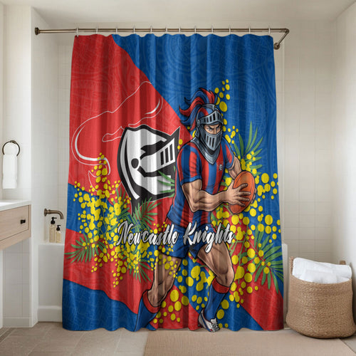 Newcastle Knights Bathroom Set Golden Wattle Floral Polynesian - Australian Flower - Rugby Mascot