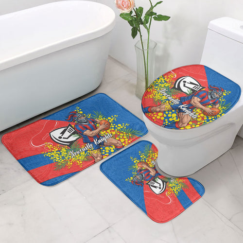 Newcastle Knights Bathroom Set Golden Wattle Floral Polynesian - Australian Flower - Rugby Mascot