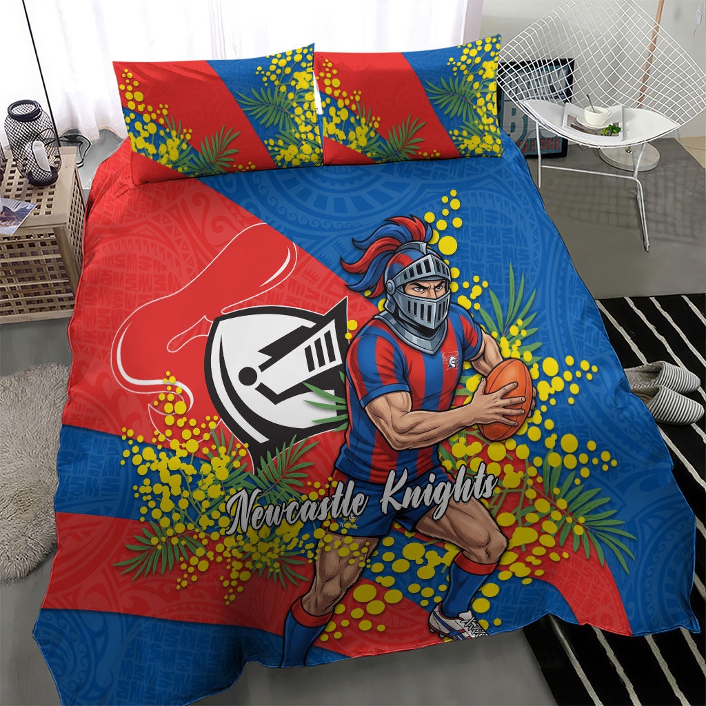 Newcastle Knights Bedding Set Golden Wattle Floral Polynesian - Australian Flower - Rugby Mascot
