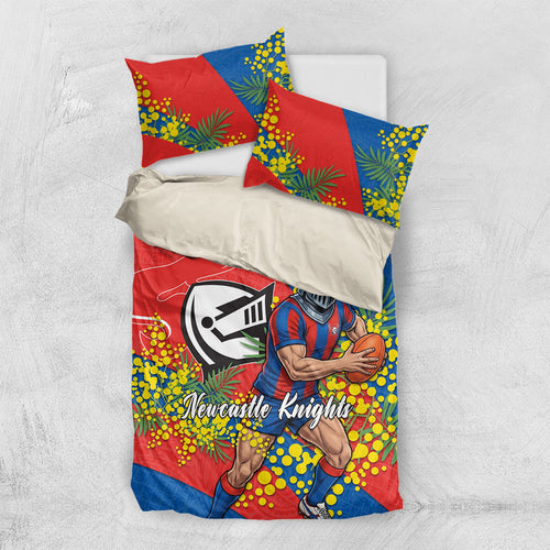 Newcastle Knights Bedding Set Golden Wattle Floral Polynesian - Australian Flower - Rugby Mascot