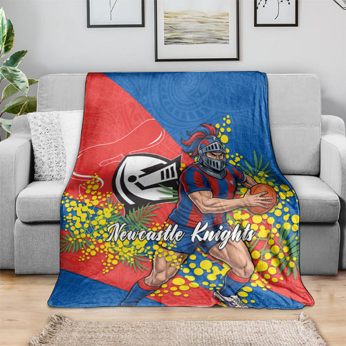 Newcastle Knights Blanket Golden Wattle Floral Polynesian - Australian Flower - Rugby Mascot