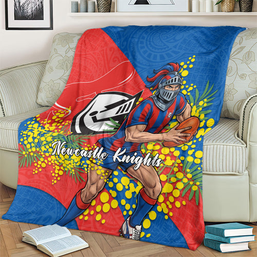 Newcastle Knights Blanket Golden Wattle Floral Polynesian - Australian Flower - Rugby Mascot