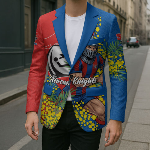 Newcastle Knights Blazer Golden Wattle Floral Polynesian - Australian Flower - Rugby Mascot