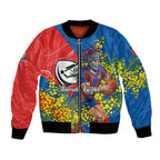 Newcastle Knights Bomber Jacket Golden Wattle Floral Polynesian - Australian Flower - Rugby Mascot