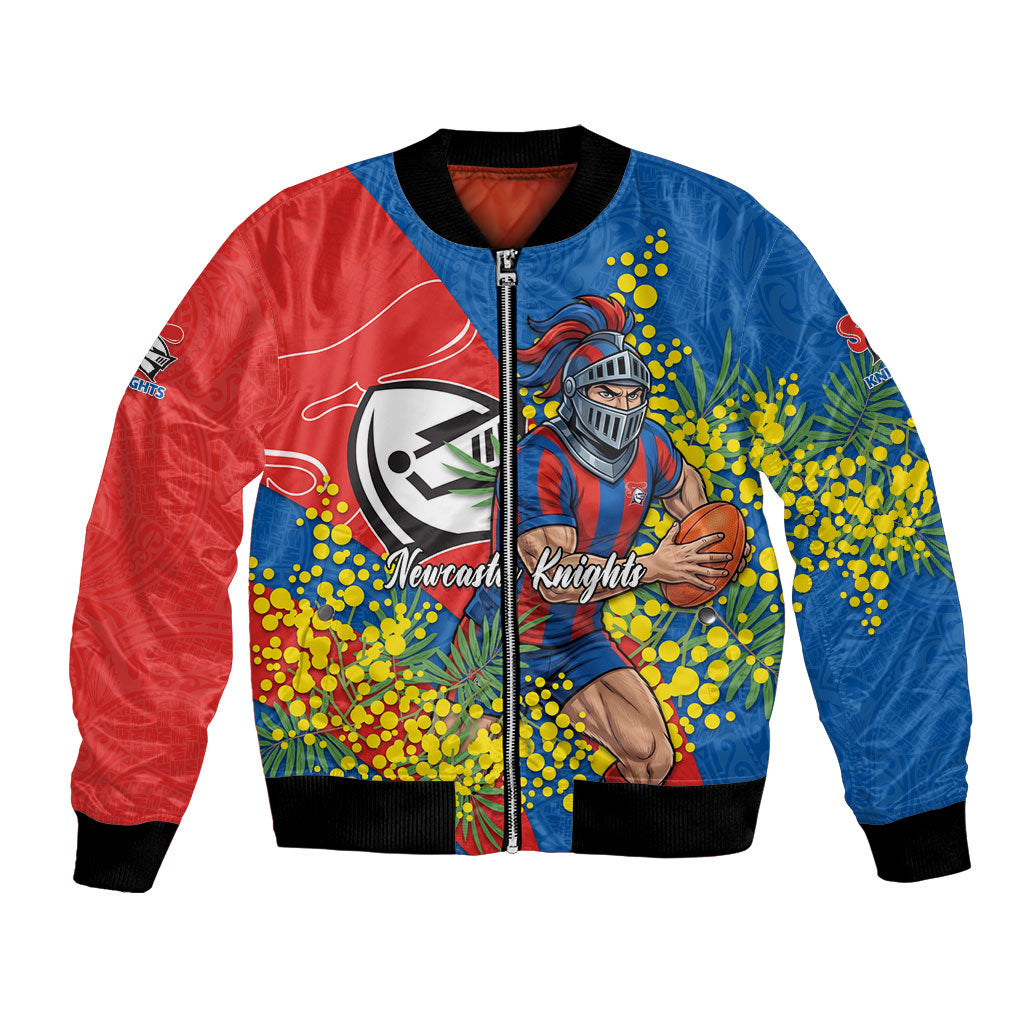 Newcastle Knights Bomber Jacket Golden Wattle Floral Polynesian - Australian Flower - Rugby Mascot