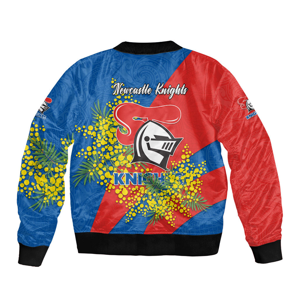 Newcastle Knights Bomber Jacket Golden Wattle Floral Polynesian - Australian Flower - Rugby Mascot