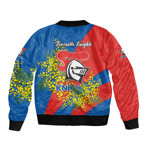 Newcastle Knights Bomber Jacket Golden Wattle Floral Polynesian - Australian Flower - Rugby Mascot
