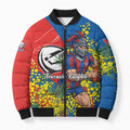 Newcastle Knights Bomber Puffer Jacket Golden Wattle Floral Polynesian - Australian Flower - Rugby Mascot