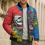 Newcastle Knights Bomber Puffer Jacket Golden Wattle Floral Polynesian - Australian Flower - Rugby Mascot