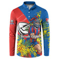 Newcastle Knights Button Sweatshirt Golden Wattle Floral Polynesian - Australian Flower - Rugby Mascot