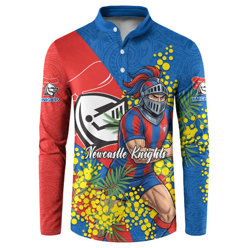 Newcastle Knights Button Sweatshirt Golden Wattle Floral Polynesian - Australian Flower - Rugby Mascot