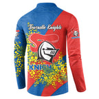 Newcastle Knights Button Sweatshirt Golden Wattle Floral Polynesian - Australian Flower - Rugby Mascot