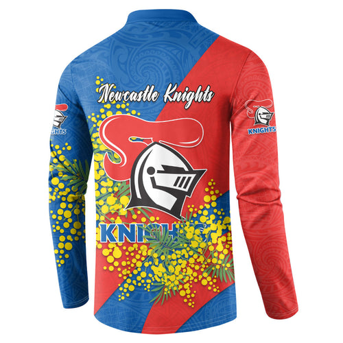Newcastle Knights Button Sweatshirt Golden Wattle Floral Polynesian - Australian Flower - Rugby Mascot