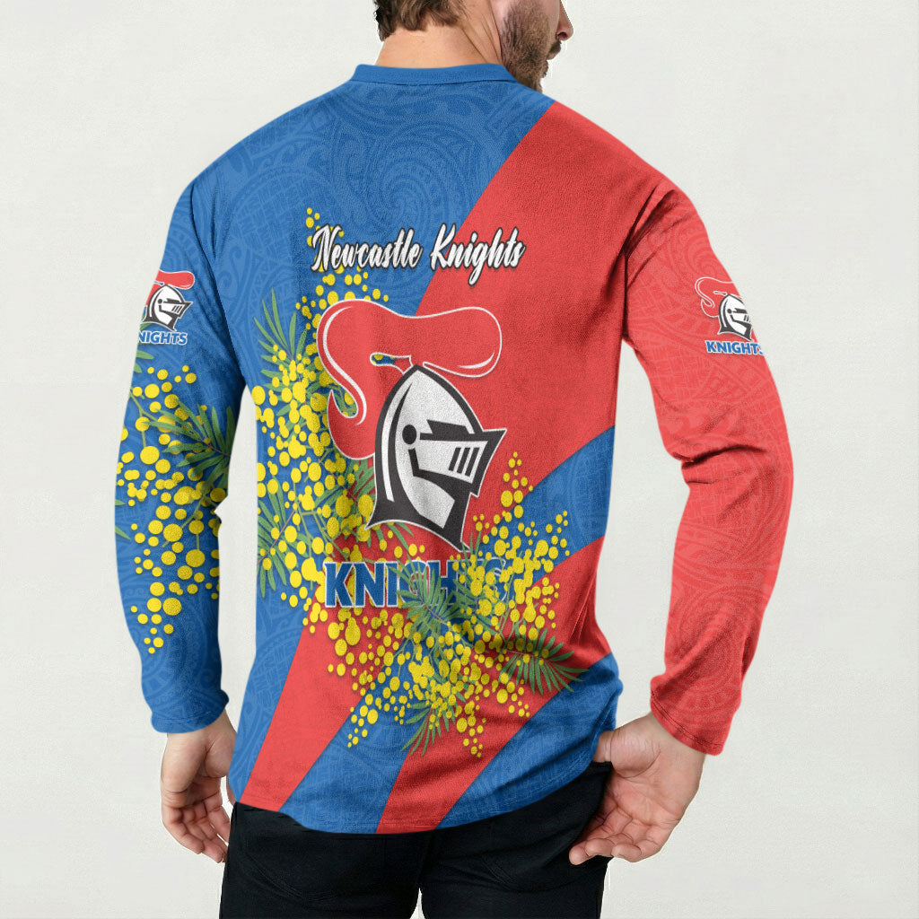 Newcastle Knights Button Sweatshirt Golden Wattle Floral Polynesian - Australian Flower - Rugby Mascot