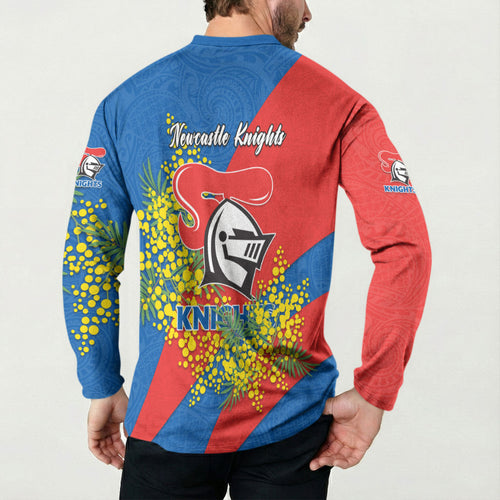 Newcastle Knights Button Sweatshirt Golden Wattle Floral Polynesian - Australian Flower - Rugby Mascot