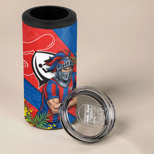 Newcastle Knights 4 in 1 Can Cooler Tumbler Golden Wattle Floral Polynesian - Australian Flower - Rugby Mascot