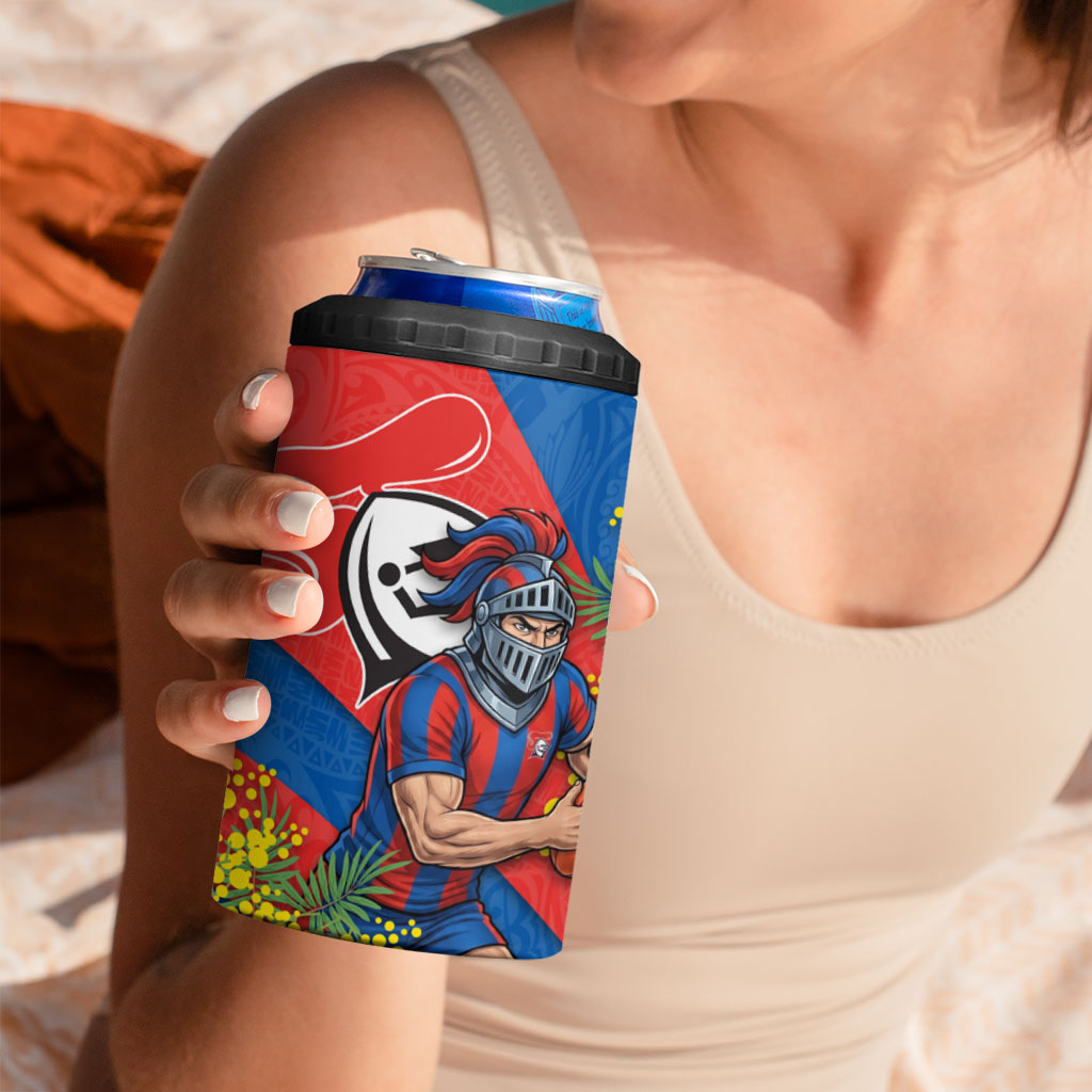 Newcastle Knights 4 in 1 Can Cooler Tumbler Golden Wattle Floral Polynesian - Australian Flower - Rugby Mascot