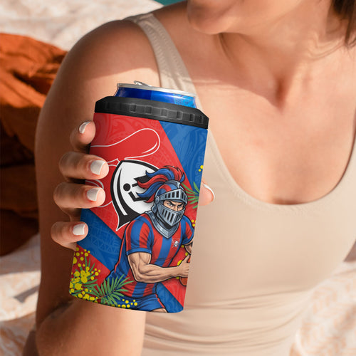 Newcastle Knights 4 in 1 Can Cooler Tumbler Golden Wattle Floral Polynesian - Australian Flower - Rugby Mascot