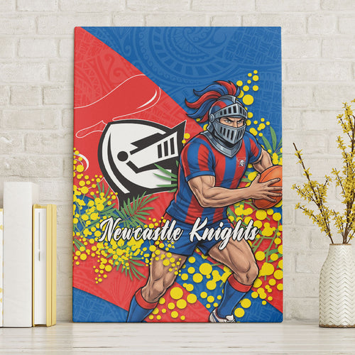 Newcastle Knights Canvas Wall Art Golden Wattle Floral Polynesian - Australian Flower - Rugby Mascot
